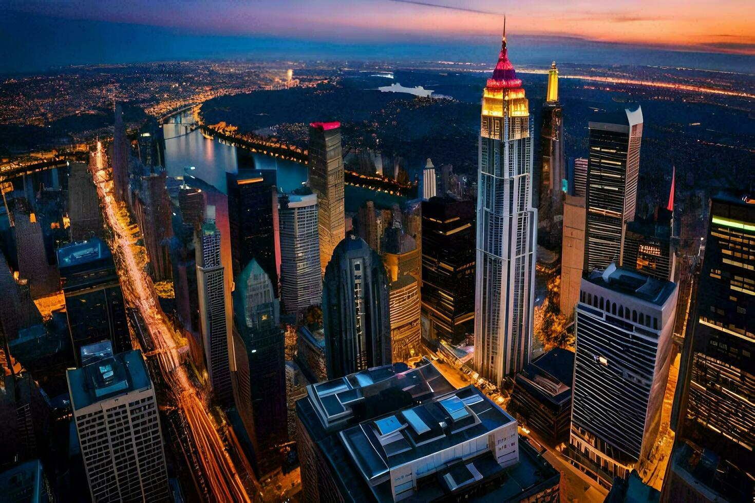 le ville horizon à crépuscule dans Nouveau York. généré par ai photo