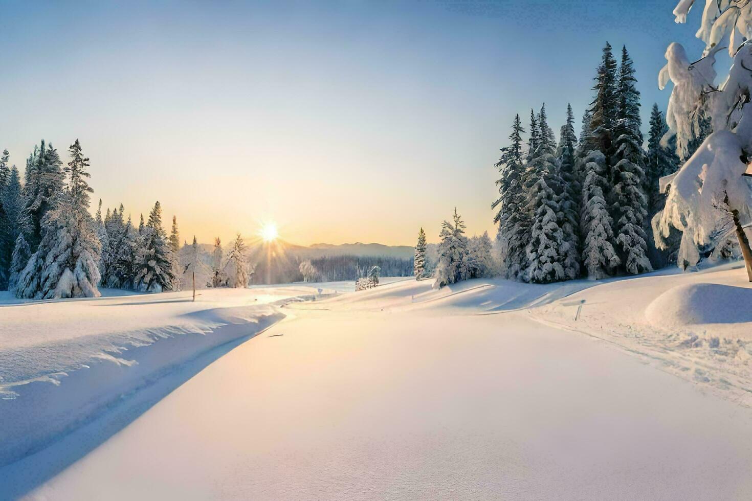 une neigeux route dans le l'hiver. généré par ai photo