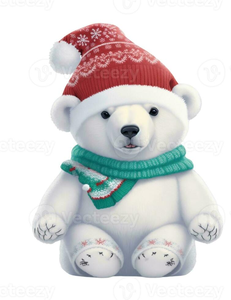peu nounours ours dans une chaud chapeau graphique pour hiver ou Noël photo