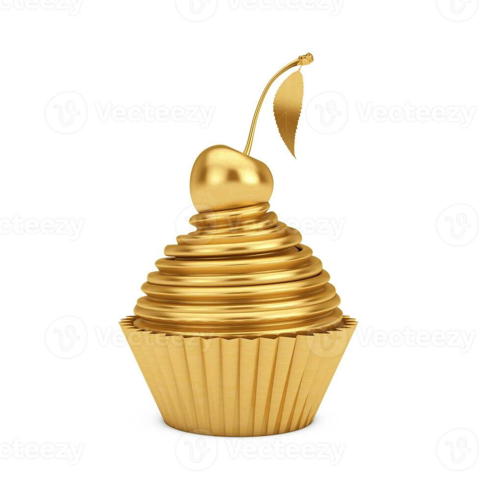 d'or sundae la glace crème petit gâteau avec cerise. 3d le rendu photo