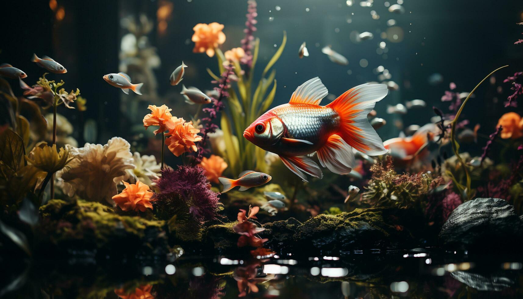 le sous-marin beauté poisson nager dans une coloré récif généré par ai photo
