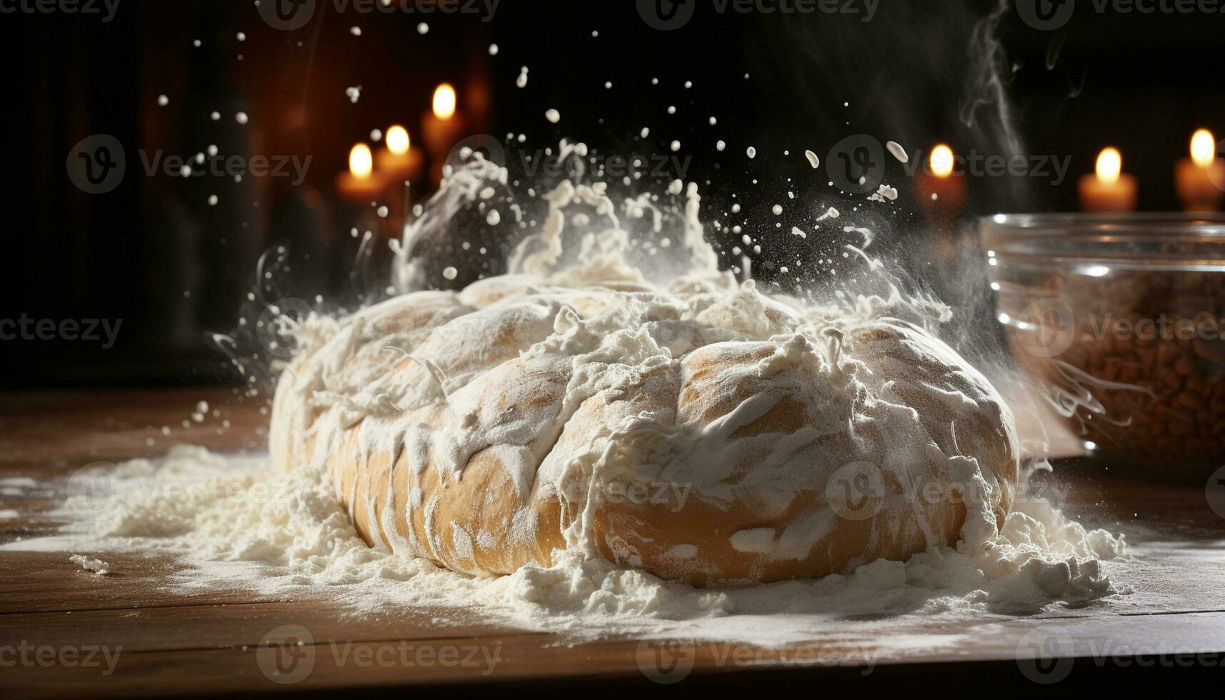 fait maison pain cuisson sur bois tableau, Frais et délicieux généré par ai photo