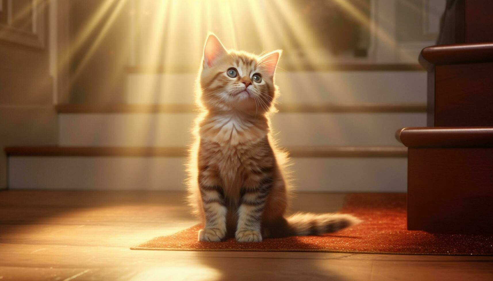 mignonne chaton séance, en regardant, espiègle, duveteux, rayé, à l'intérieur, charmant généré par ai photo