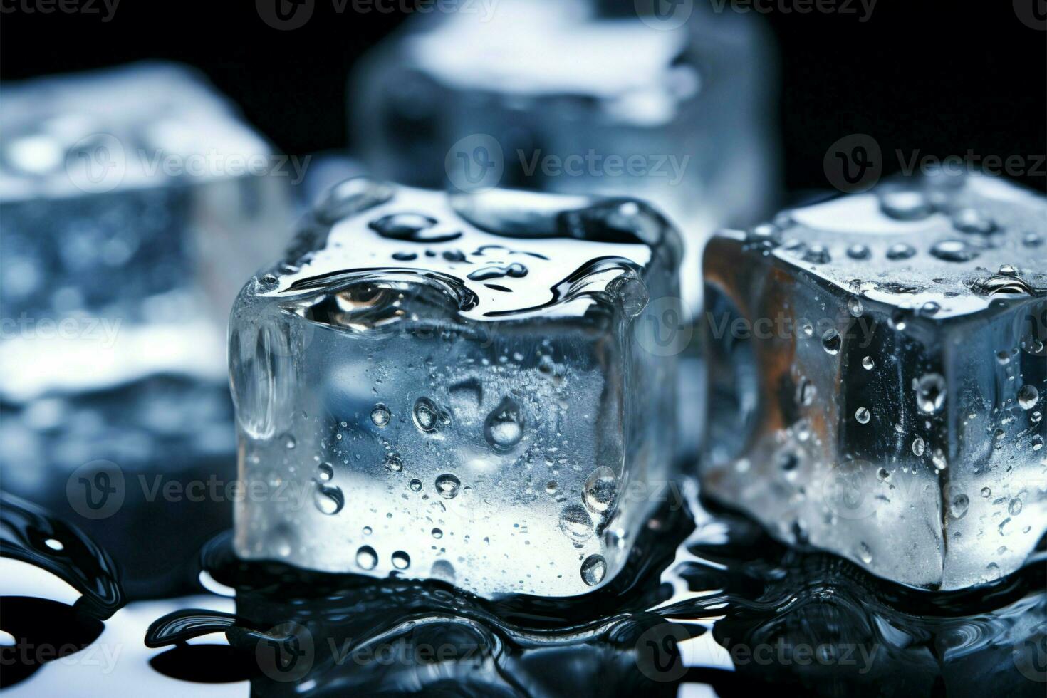 refroidissement la glace cubes orné avec délicat, chatoyant l'eau gouttelettes ai généré photo
