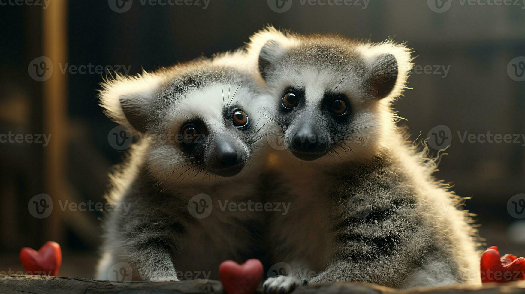 photo de fondant deux lémuriens avec un accentuation sur expression de l'amour. génératif ai
