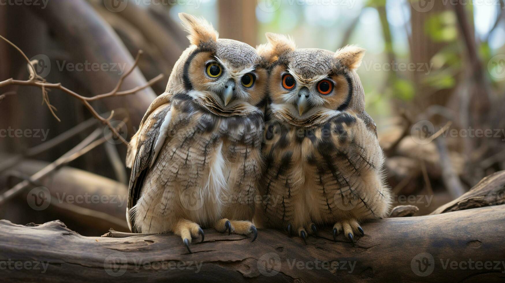 photo de fondant deux génial cornu chouettes avec un accentuation sur expression de l'amour. génératif ai