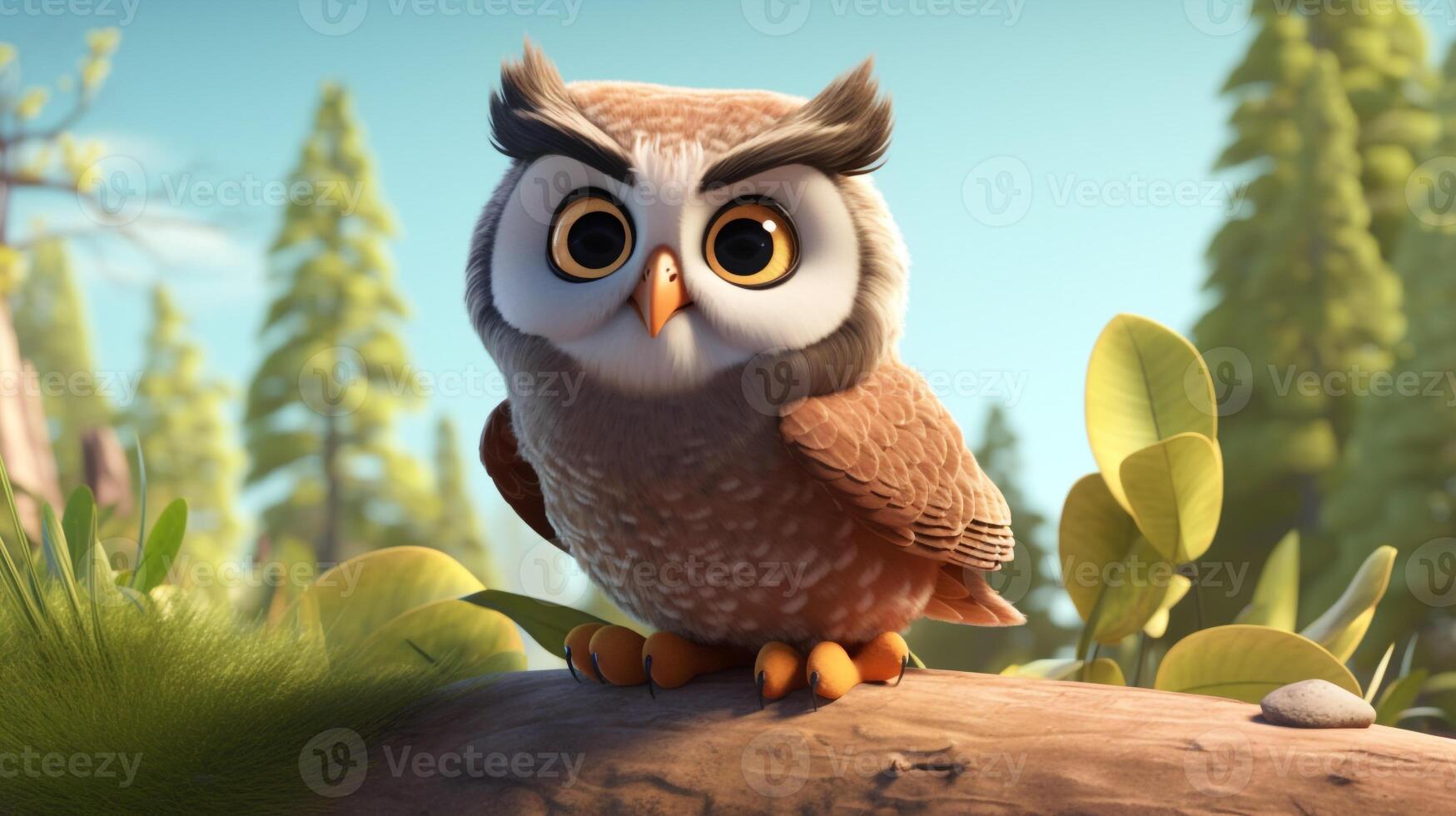 une mignonne peu génial cornu hibou dans disney dessin animé style. génératif ai photo