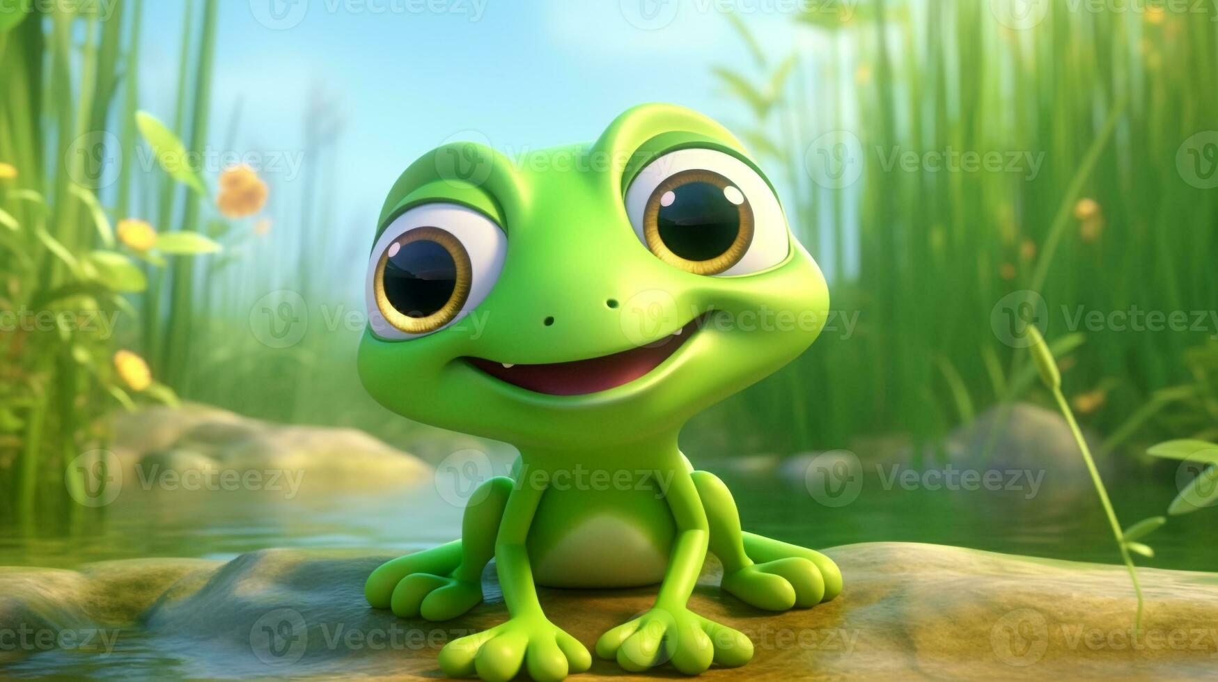 une mignonne peu grenouille dans disney dessin animé style. génératif ai photo