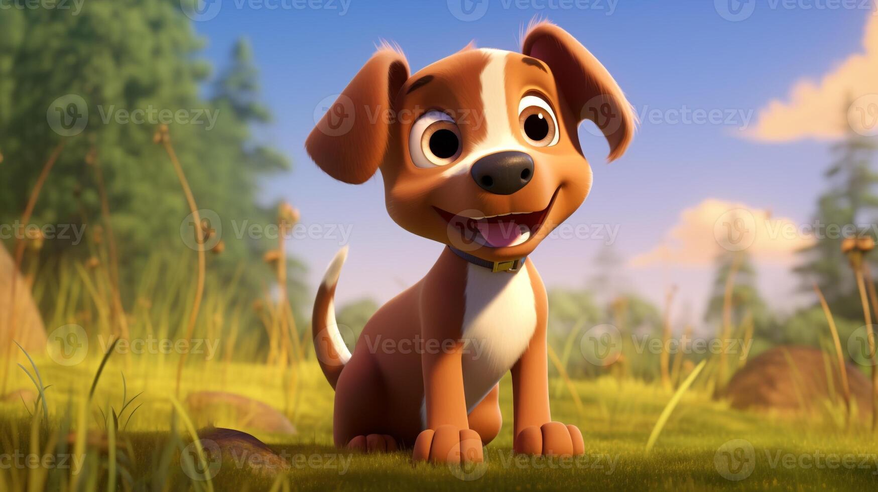 une mignonne peu chien dans disney dessin animé style. génératif ai photo