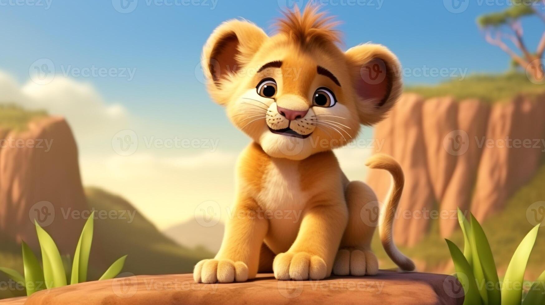 une mignonne peu Lion dans disney dessin animé style. génératif ai photo