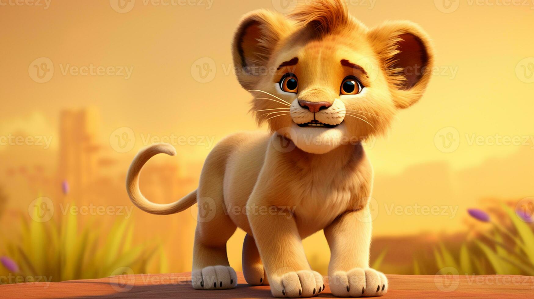 une mignonne peu Lion dans disney dessin animé style. génératif ai photo