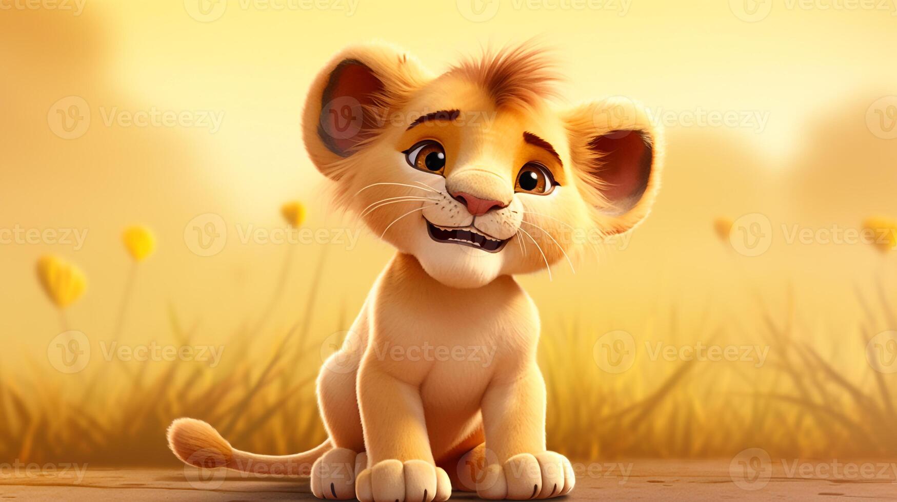 une mignonne peu Lion dans disney dessin animé style. génératif ai photo