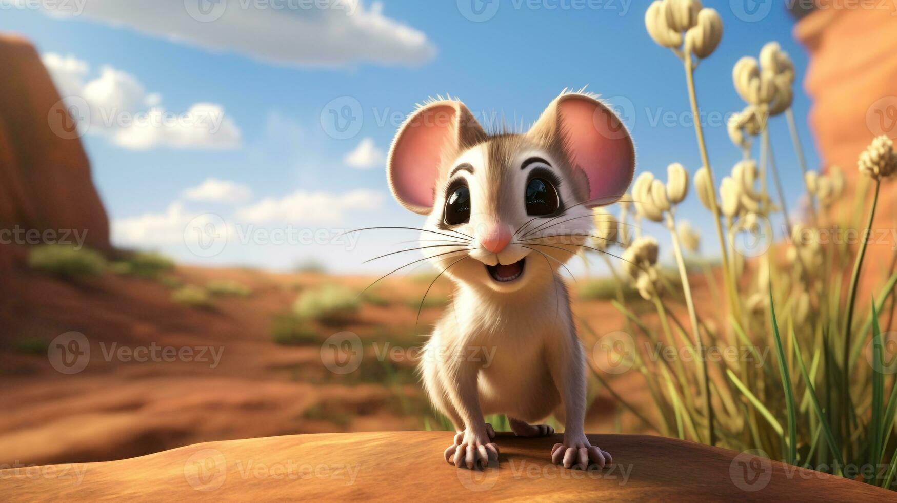 une mignonne peu kangourou rat dans disney dessin animé style. génératif ai photo