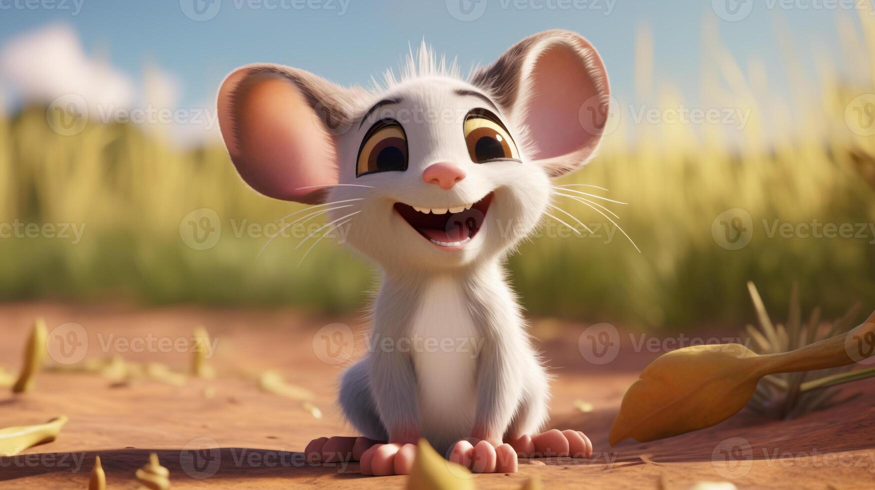 une mignonne peu huppé rat dans disney dessin animé style. génératif ai photo