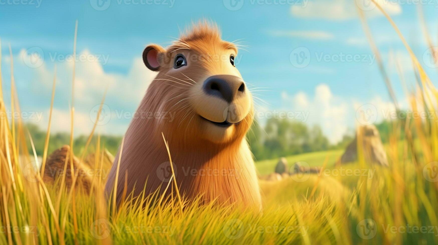 une mignonne peu capybara dans disney dessin animé style. génératif ai photo