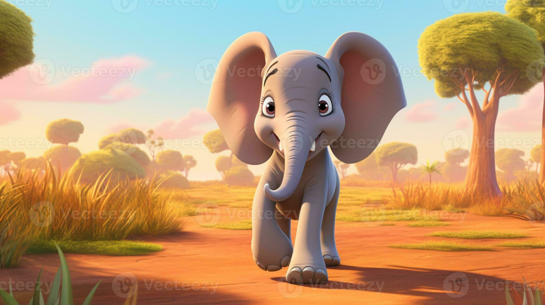 une mignonne peu africain l'éléphant dans disney dessin animé style. génératif ai photo
