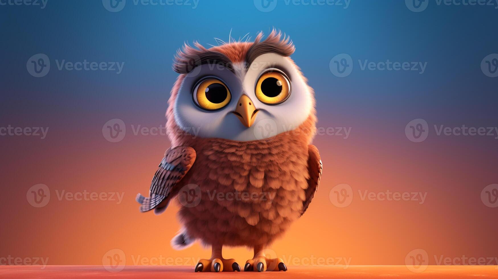 une mignonne peu génial cornu hibou dans disney dessin animé style. génératif ai photo