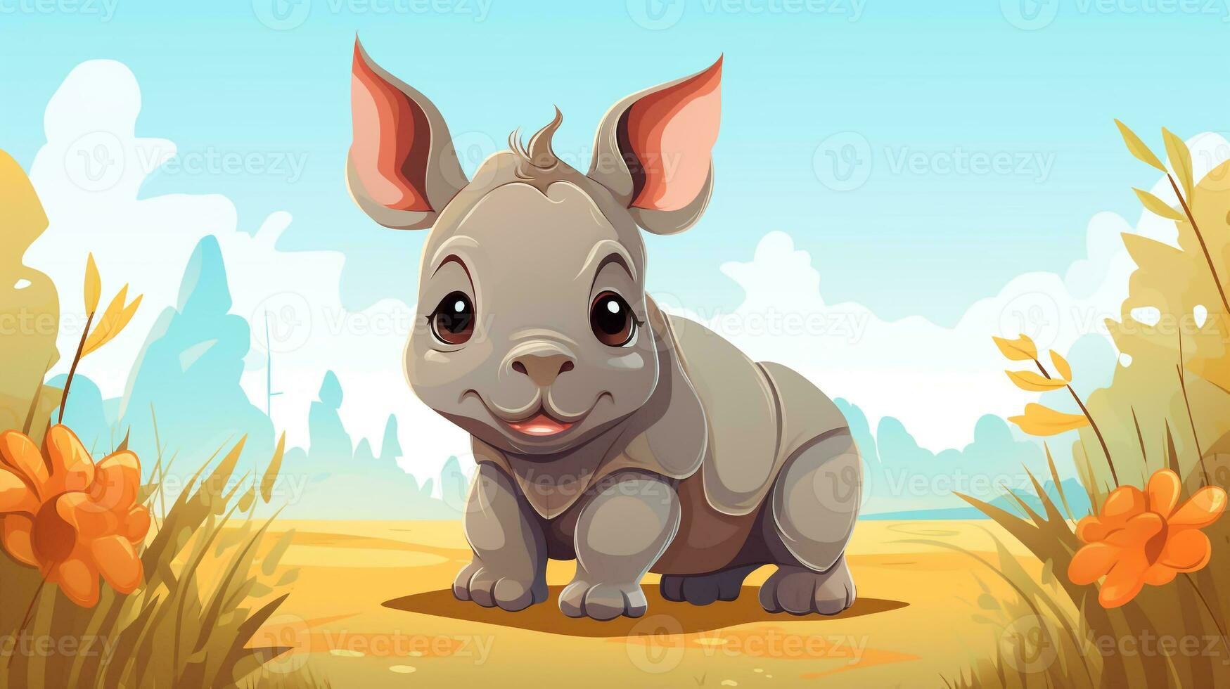 une mignonne peu rhinocéros dans vecteur style. génératif ai photo