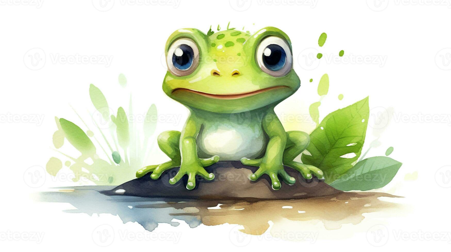 une mignonne peu grenouille dans aquarelle style. génératif ai photo