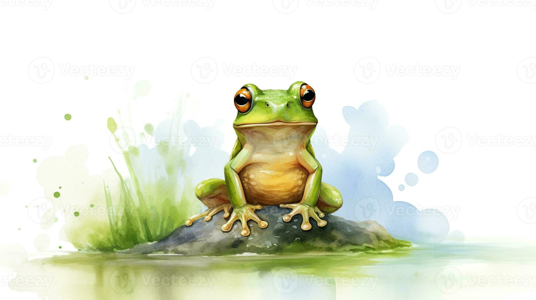 une mignonne peu grenouille dans aquarelle style. génératif ai photo