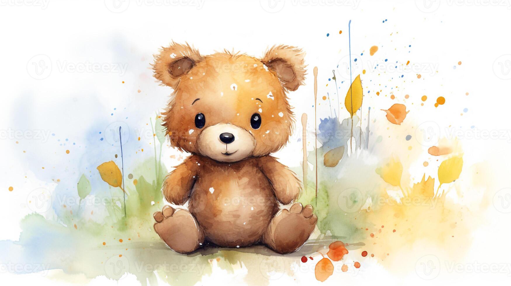 une mignonne peu ours dans aquarelle style. génératif ai photo