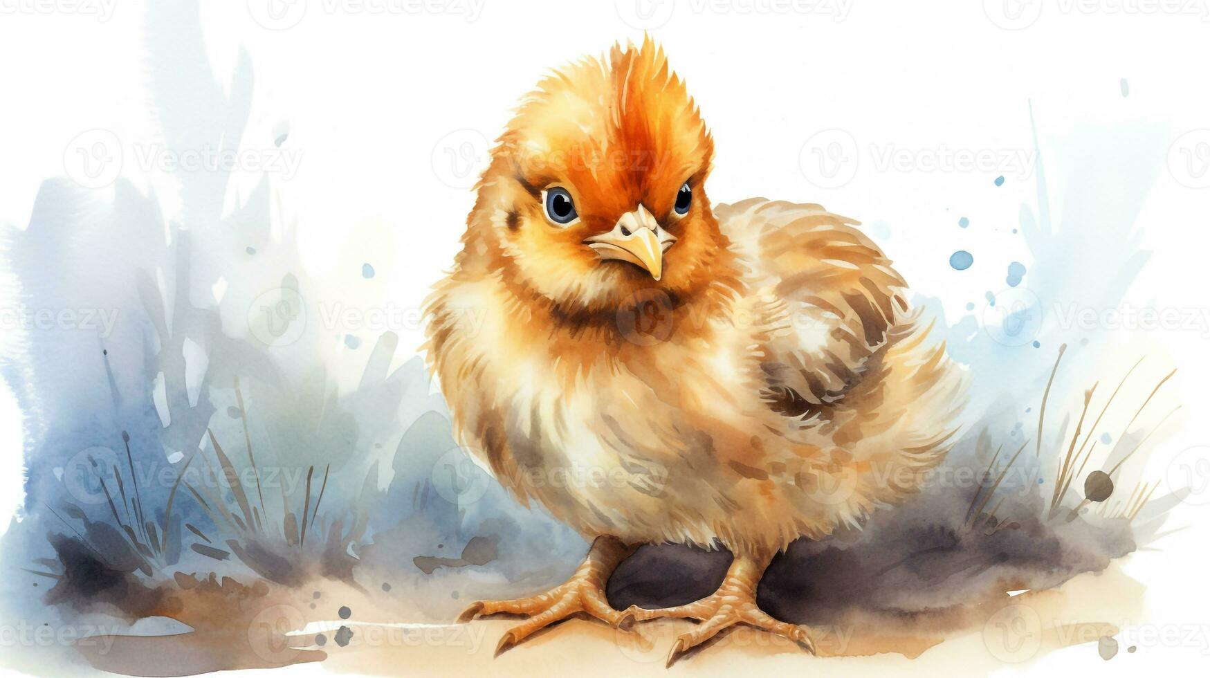 une mignonne peu coq nain poulet dans aquarelle style. génératif ai photo