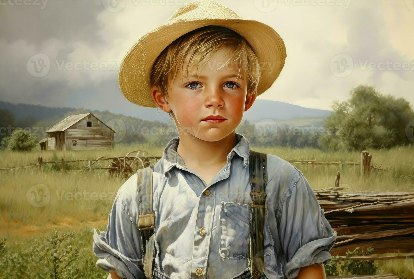 résilient américain agriculteur garçon à champ. produire ai photo
