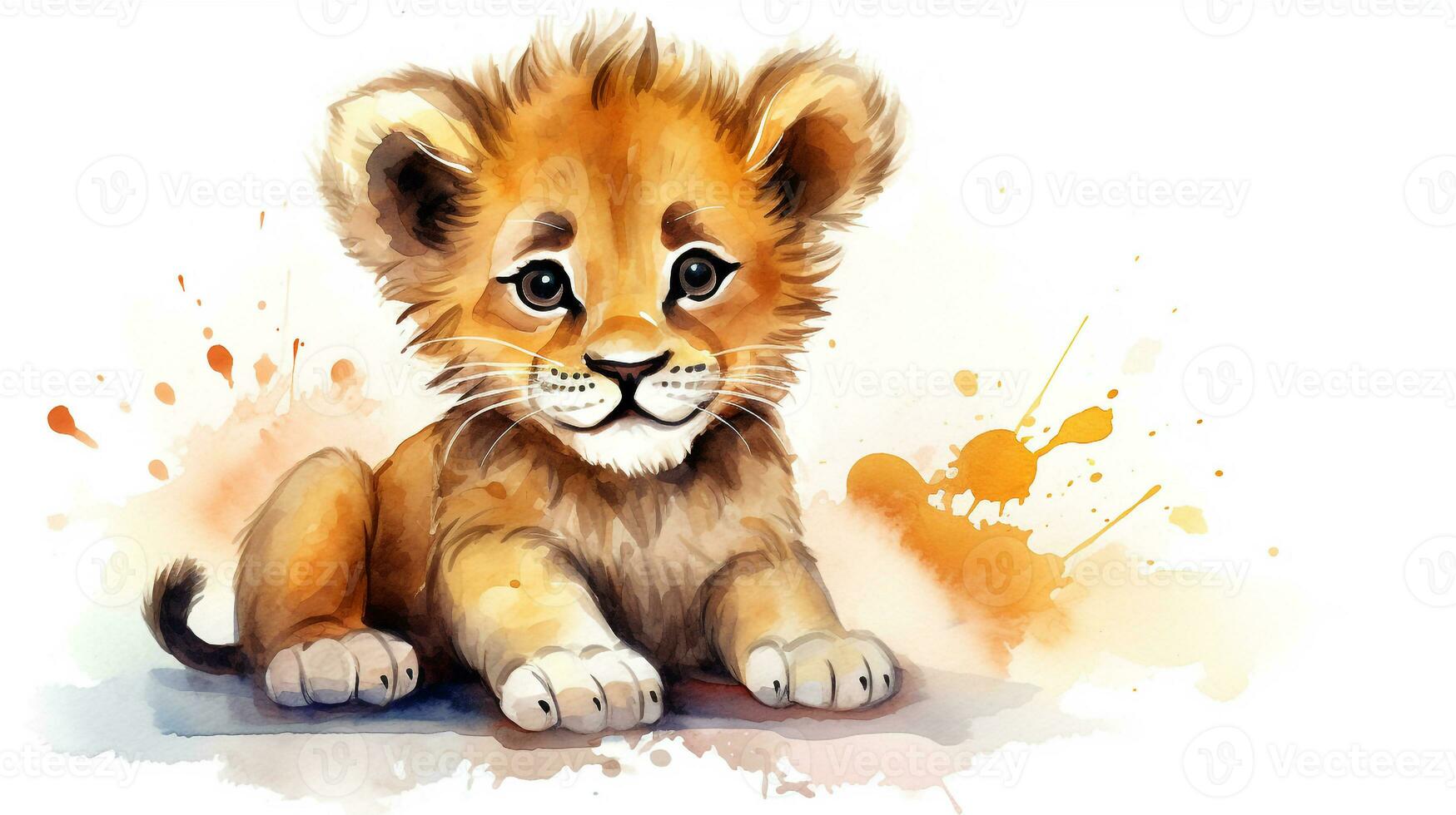 une mignonne peu Lion dans aquarelle style. génératif ai photo