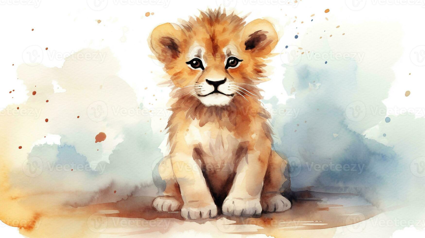 une mignonne peu Lion dans aquarelle style. génératif ai photo