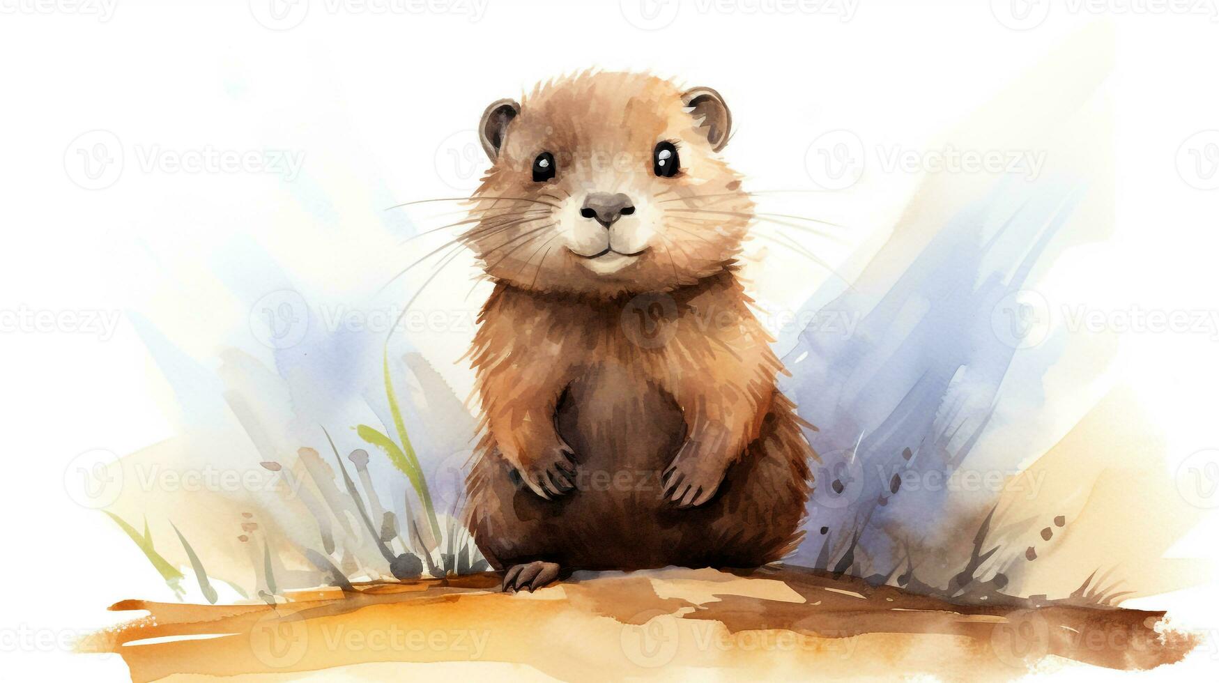 une mignonne peu marmotte dans aquarelle style. génératif ai photo