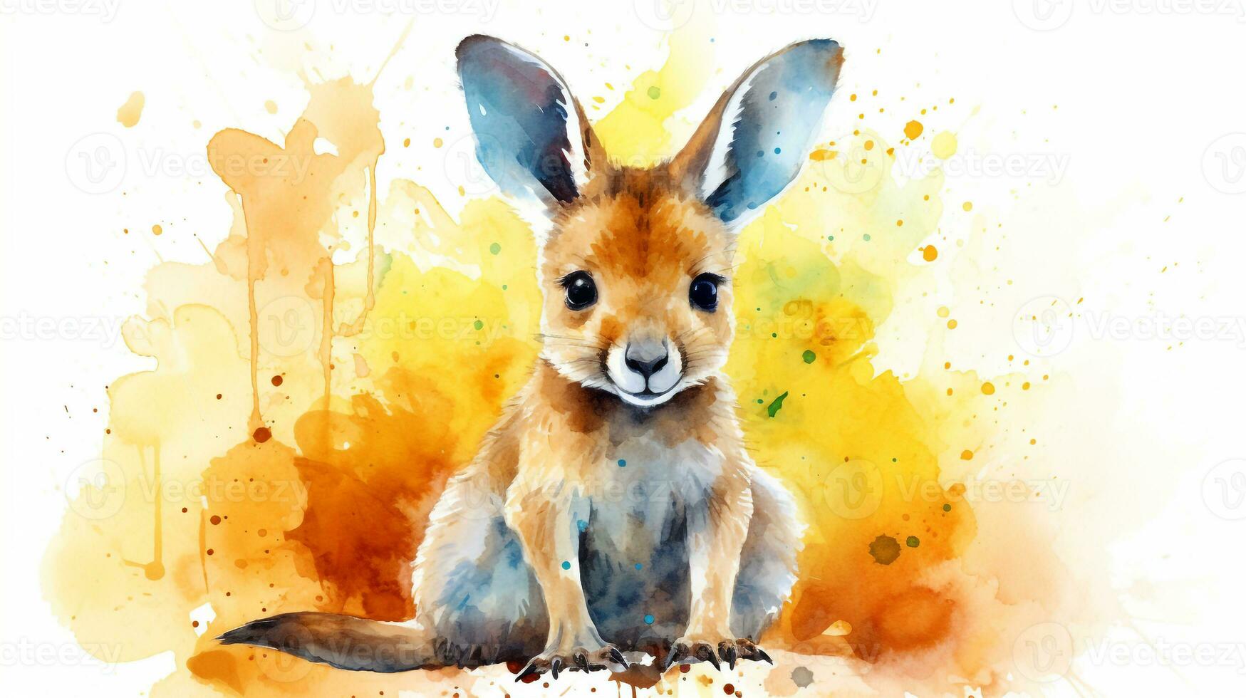 une mignonne peu kangourou dans aquarelle style. génératif ai photo