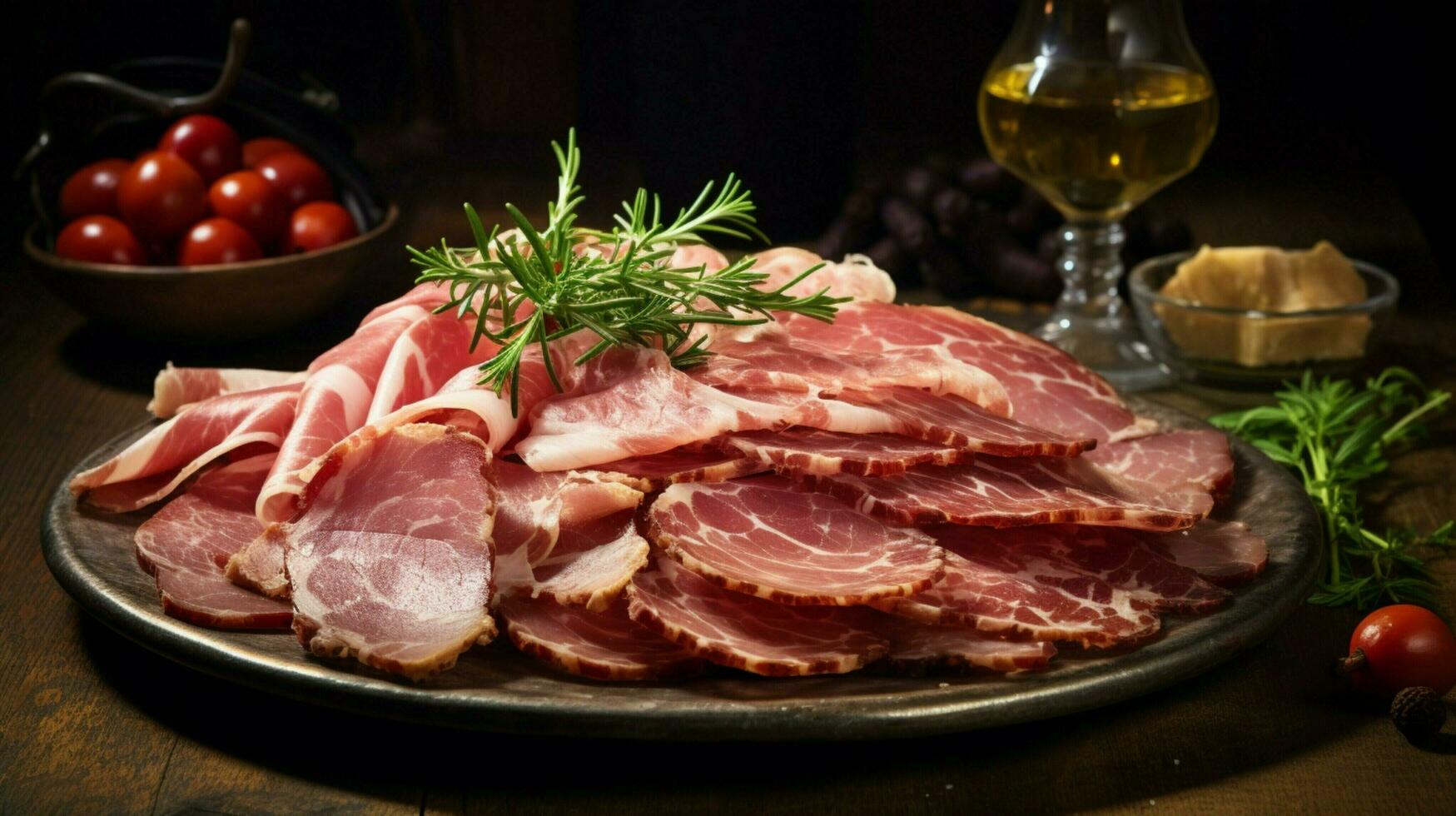 une rustique assiette de fumé prosciutto salami et tranché photo