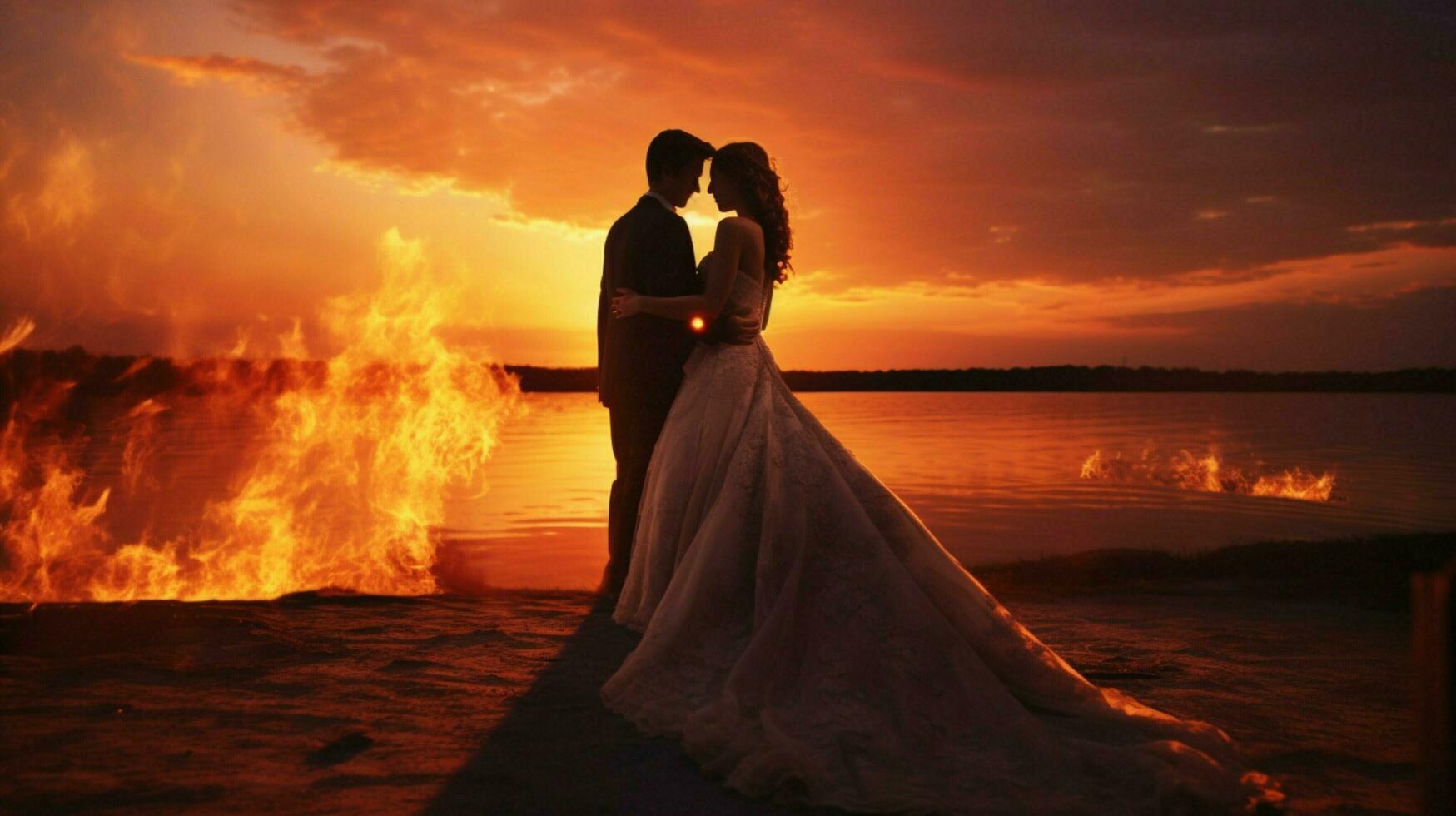 une le coucher du soleil mariage deux cœurs devenir un photo