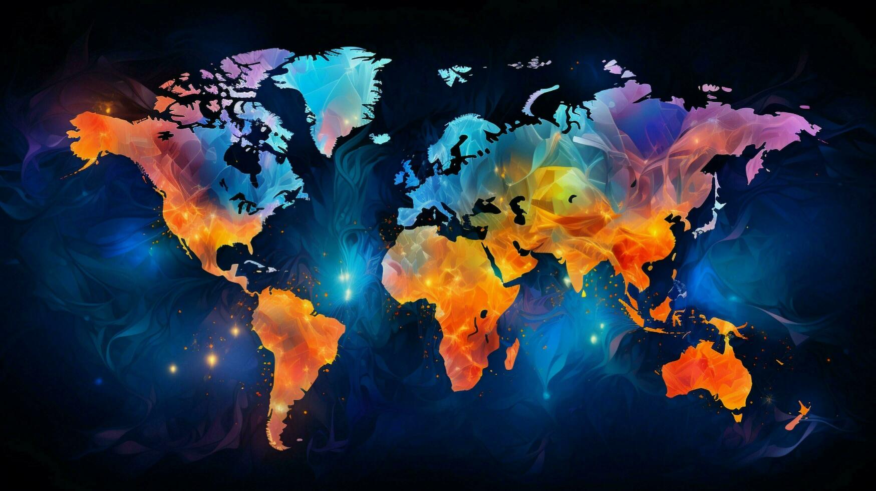 abstrait numérique monde carte avec vibrant couleurs photo