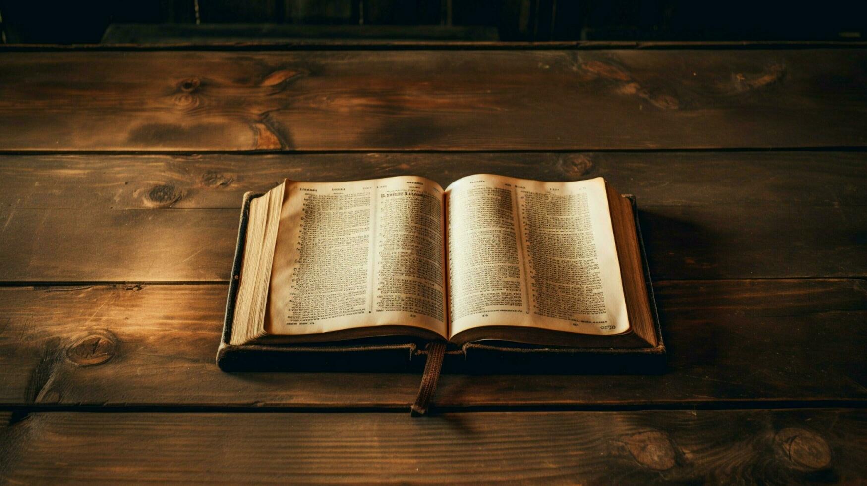 antique Bible sur en bois table en train de lire Christian texte photo