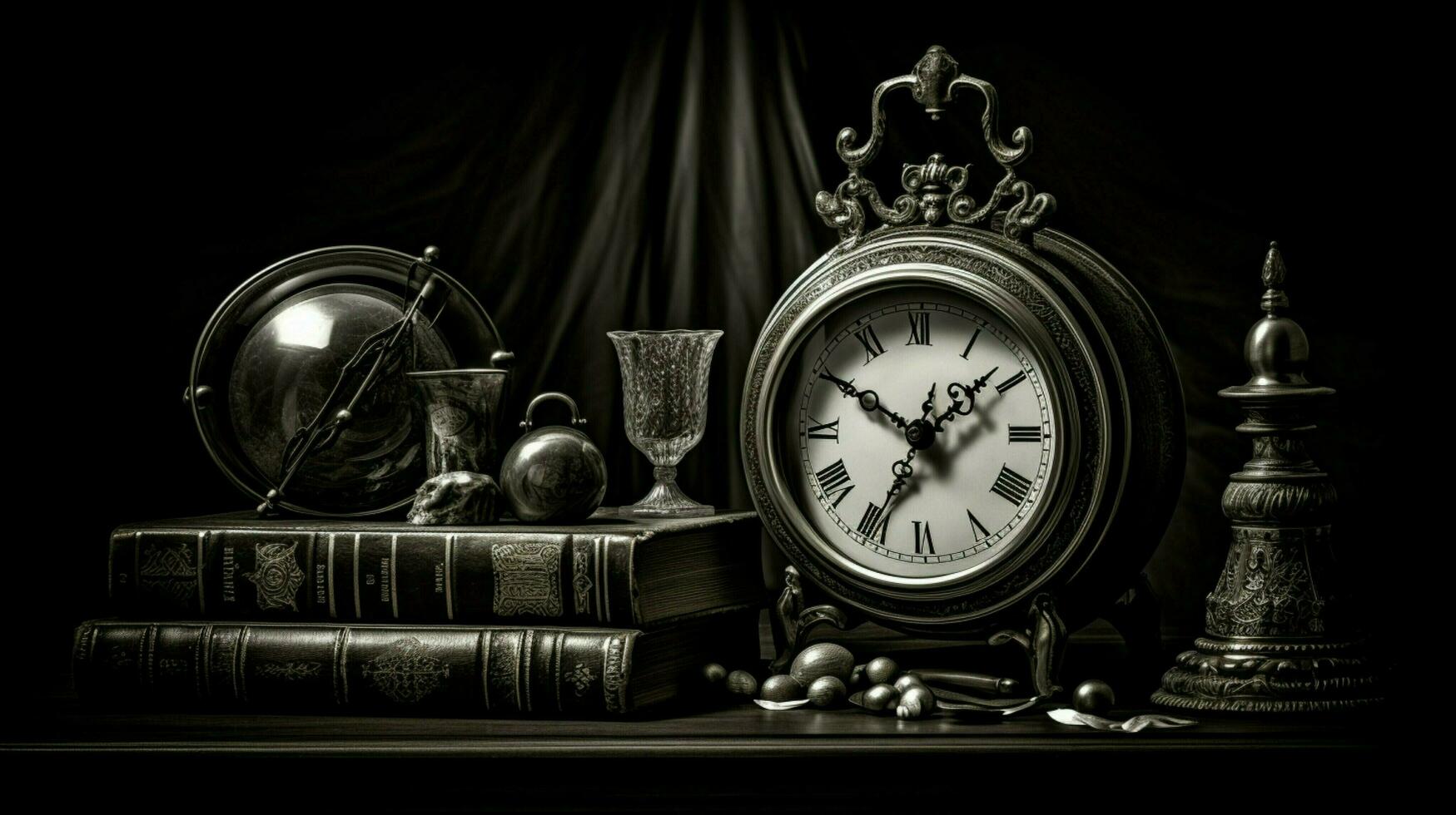 antique l'horloge visage noir et blanc encore la vie photo