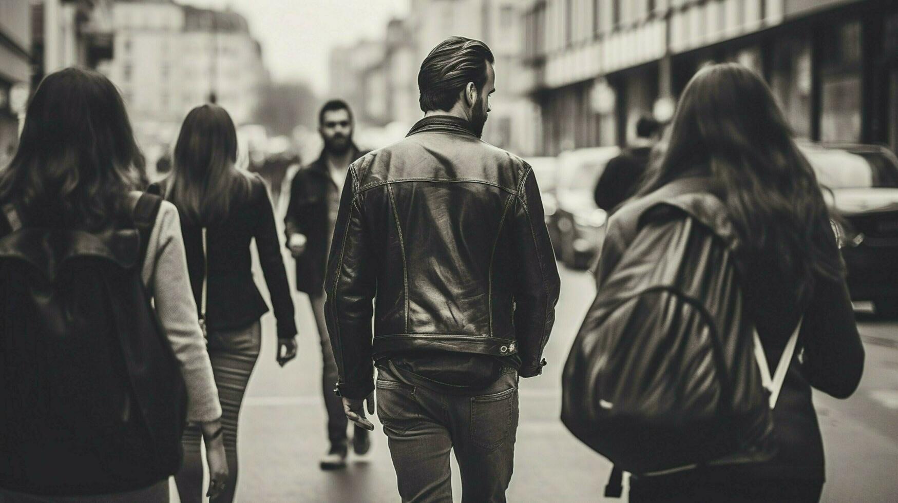 noir et blanc ville la vie Hommes et femmes en marchant en plein air photo