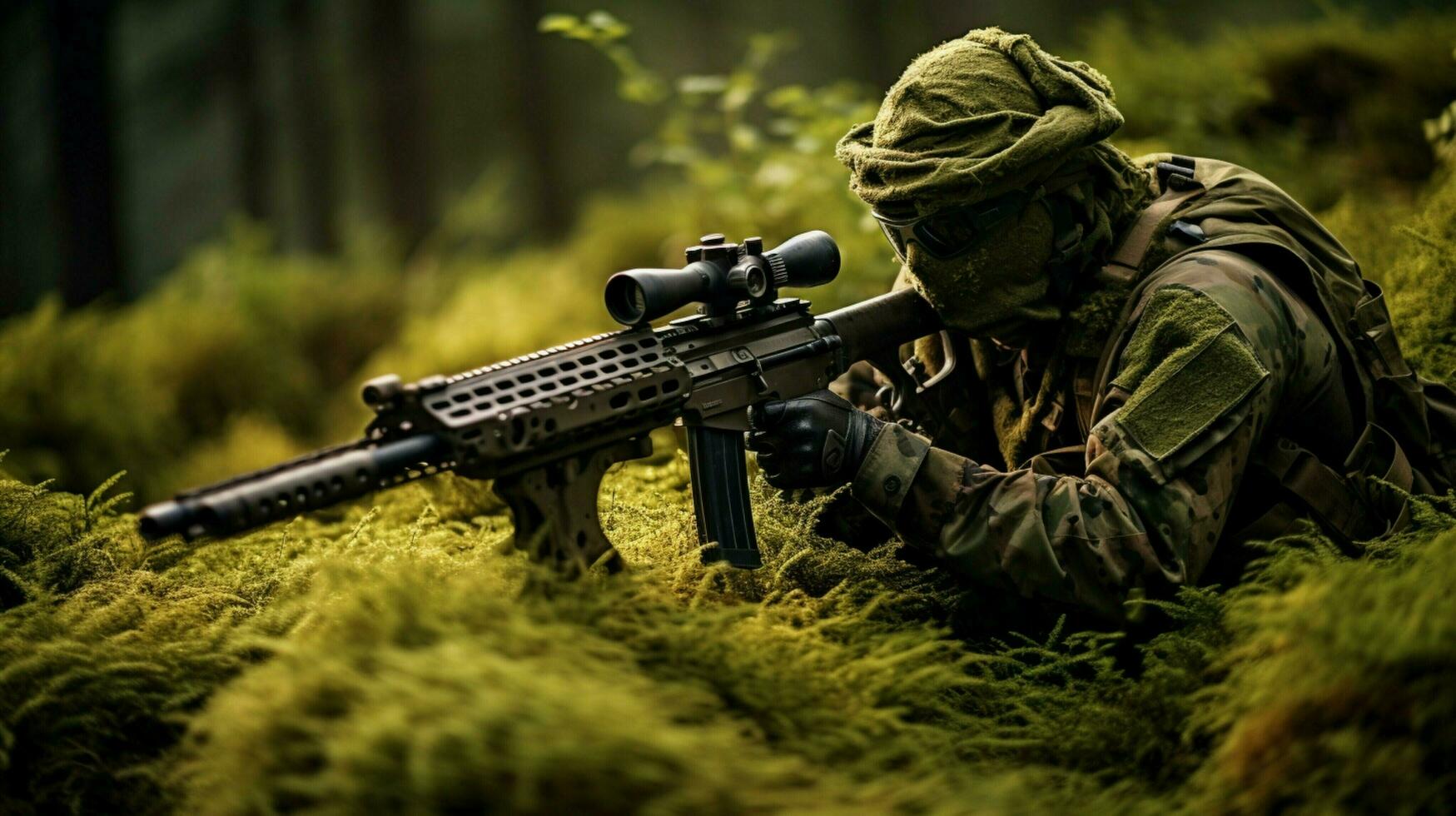 camouflé soldat objectifs à cible avec fusil photo