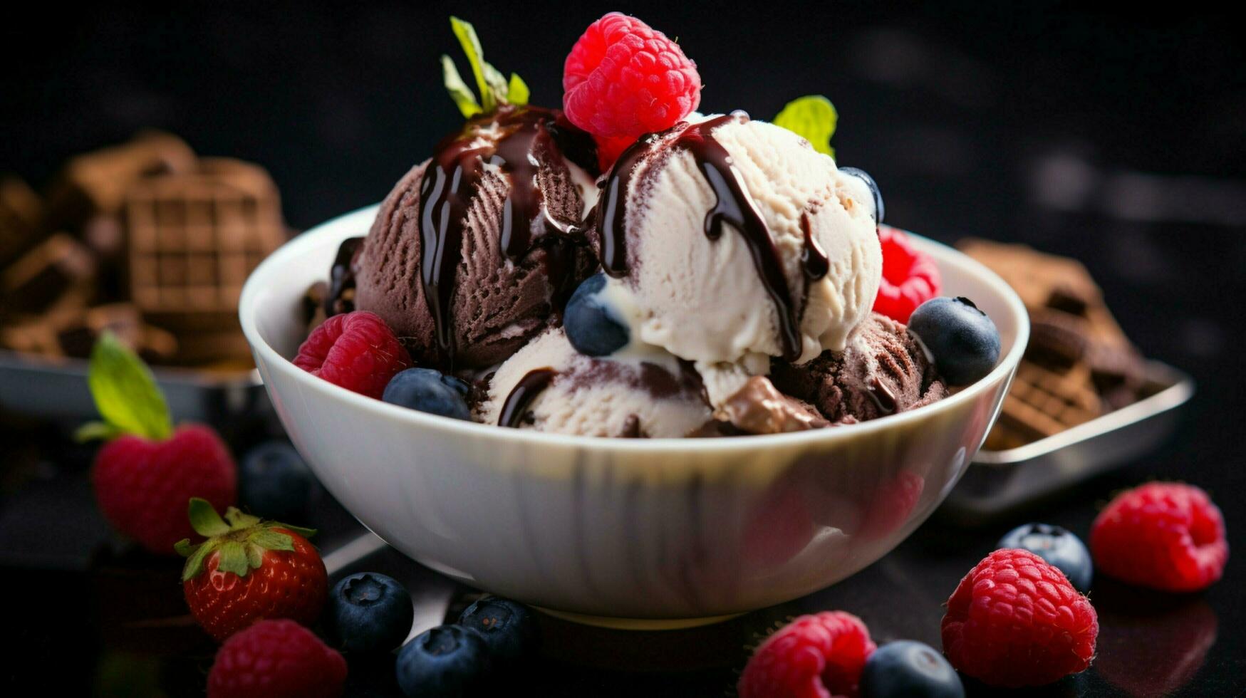 dessert indulgence la glace crème Chocolat Frais baies photo