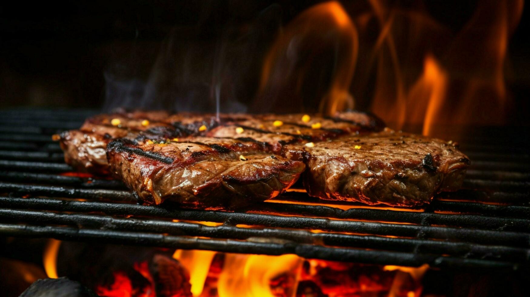 flamme grillage Viande sur une embrasé charbon gril photo