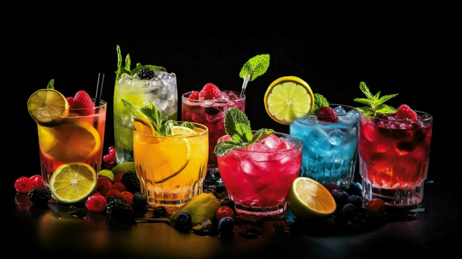 Frais fruit des cocktails dominer le été vie nocturne scène photo