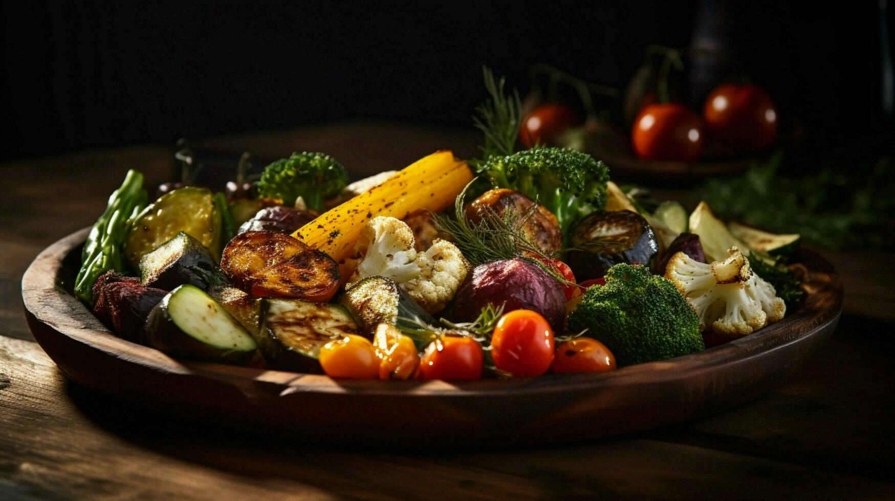 Frais en bonne santé des légumes cuit à la perfection sur une rustique photo