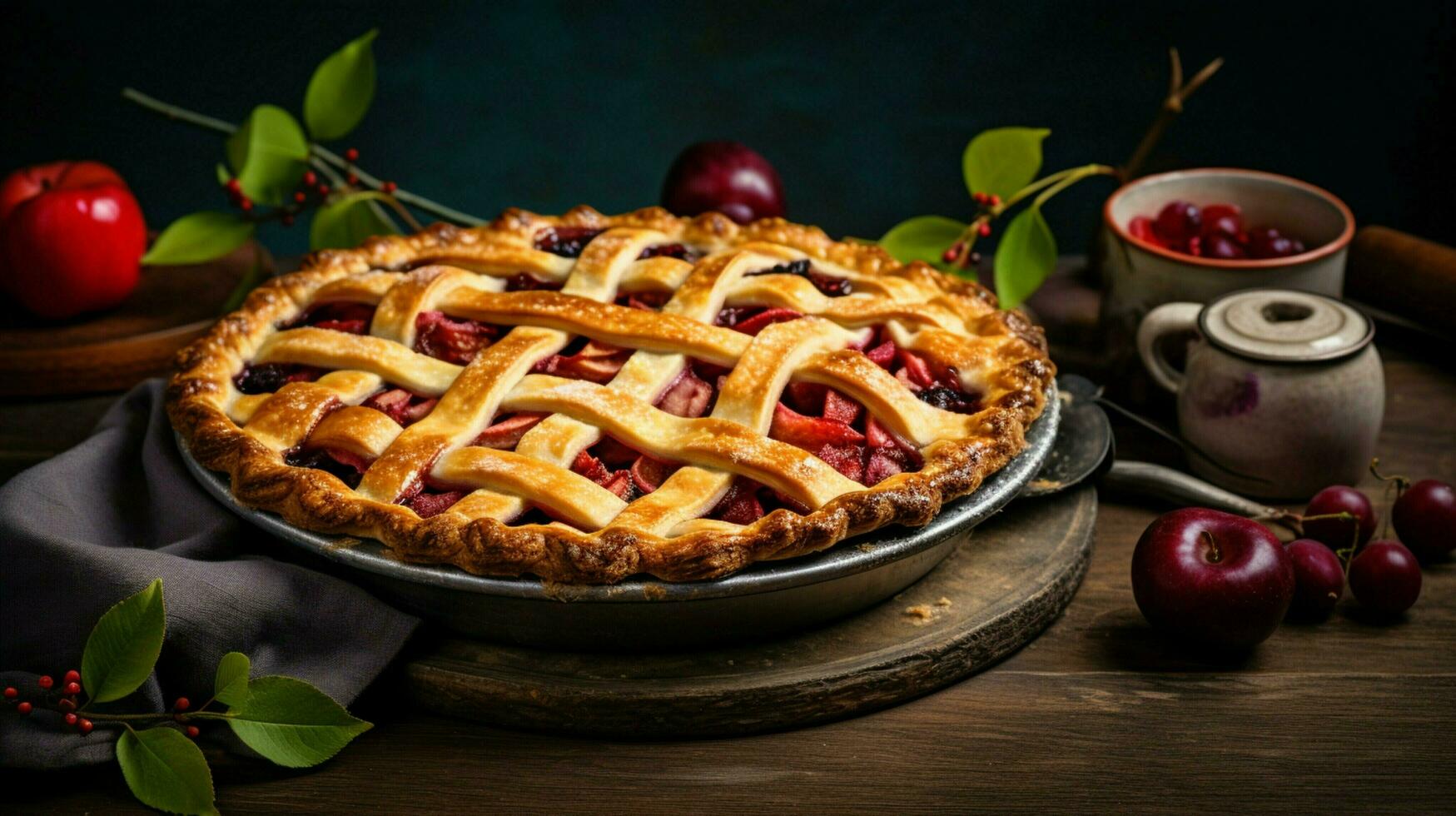 fraîchement cuit fait maison Pomme tarte avec treillis croûte photo