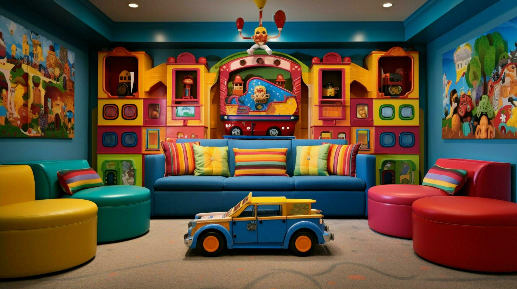 amusement coloré salle de jeux avec jouets et décorations photo