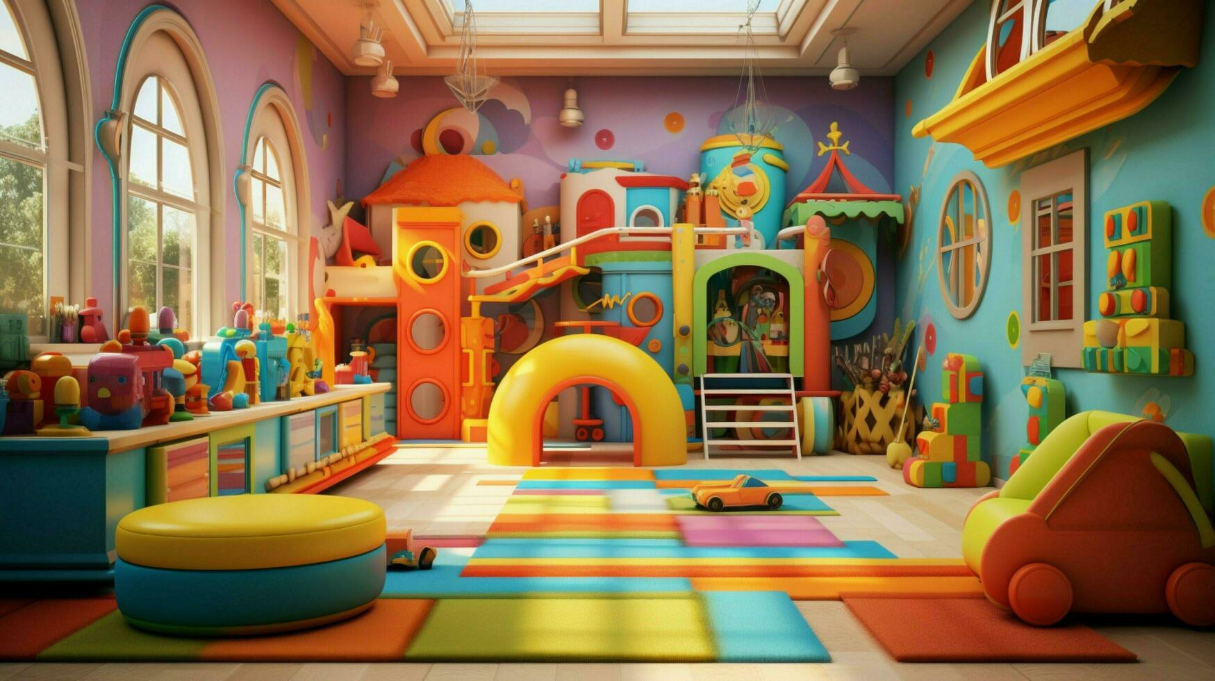 amusement coloré salle de jeux avec jouets et décorations photo