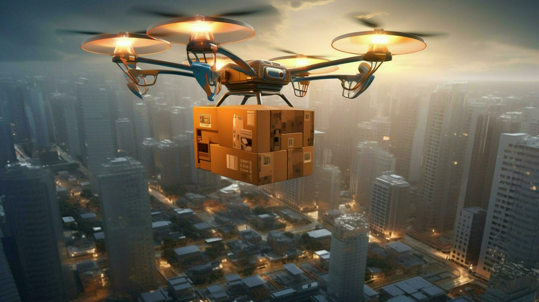futuriste drone livrer paquets dans une numériquement photo