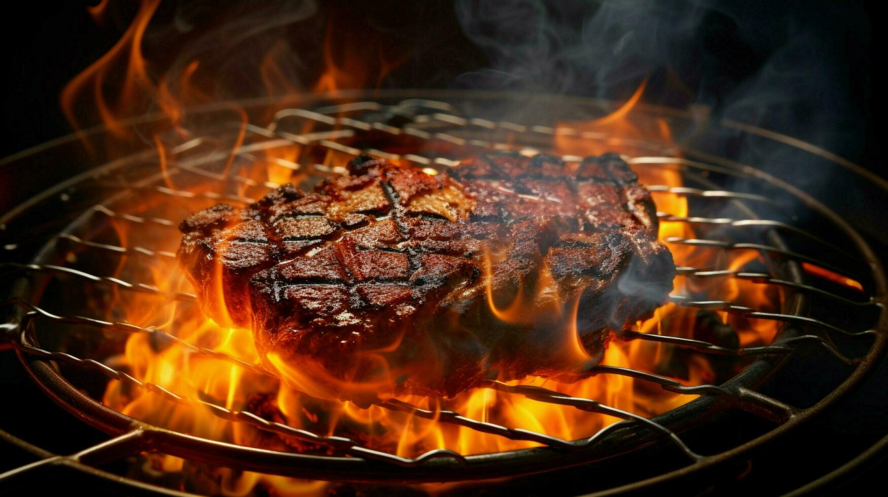 grillé Viande sur métal assiette embrasé flamme photo