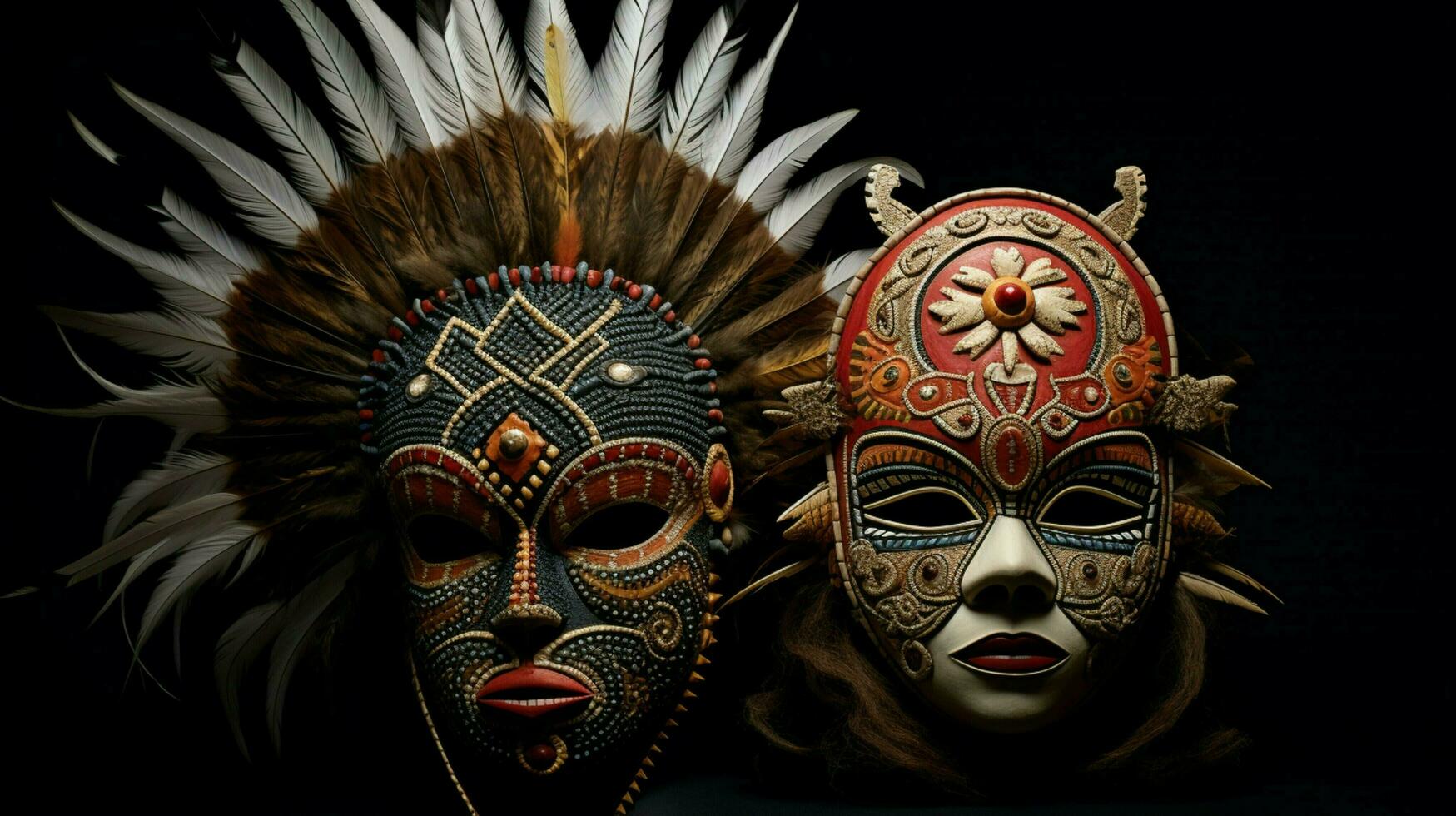 indigène des cultures célébrer tradition avec fleuri masques photo