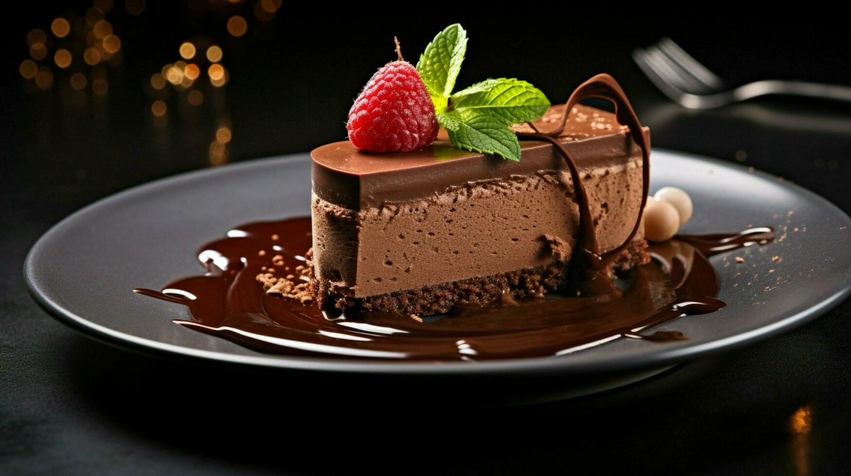 indulgent gourmet dessert une tranche de Chocolat mousse sur photo