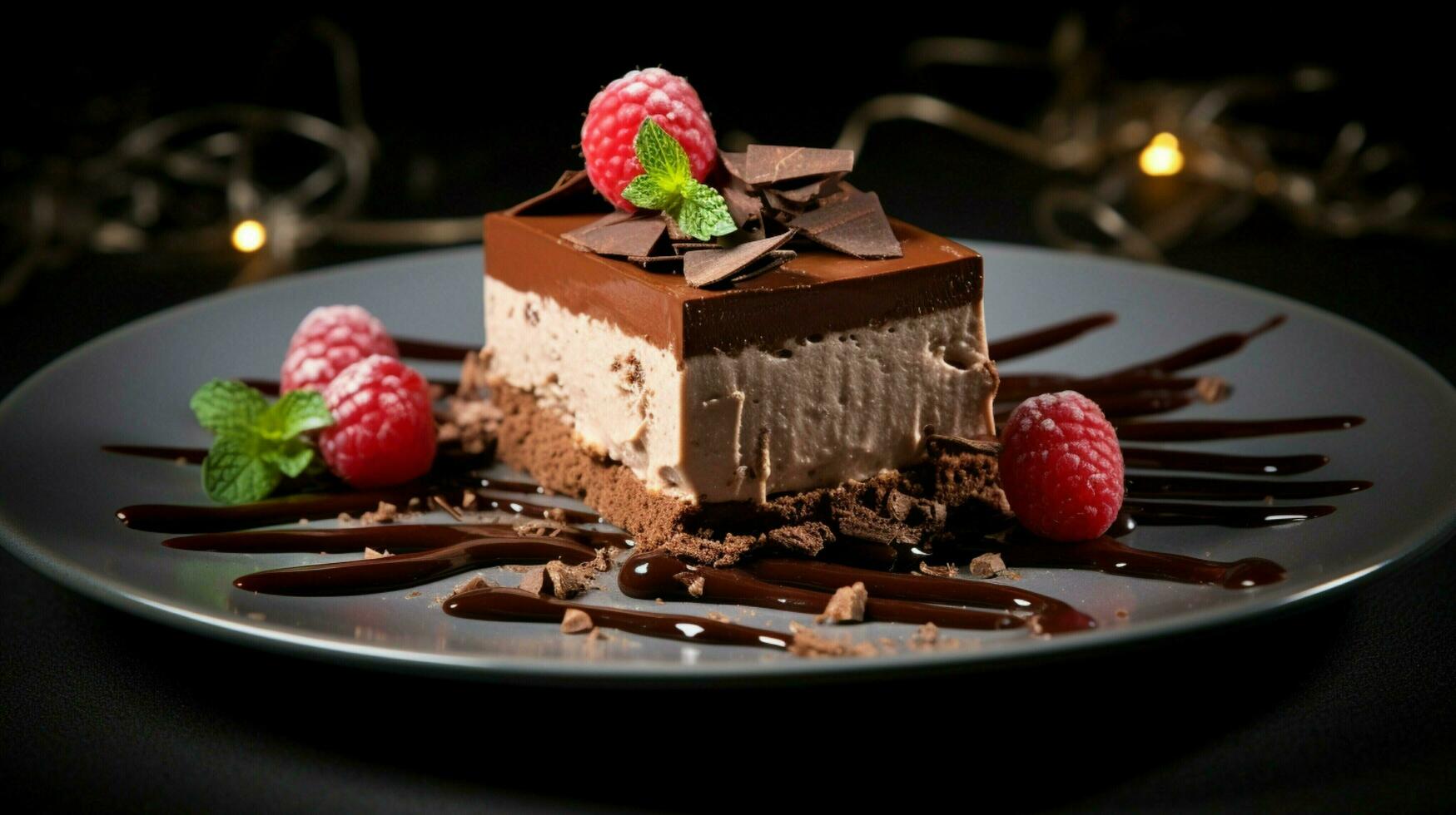 indulgent gourmet dessert une tranche de Chocolat mousse sur photo